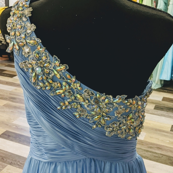 Blue One-Shoulder Beaded La Femme - Picture 3 of 4